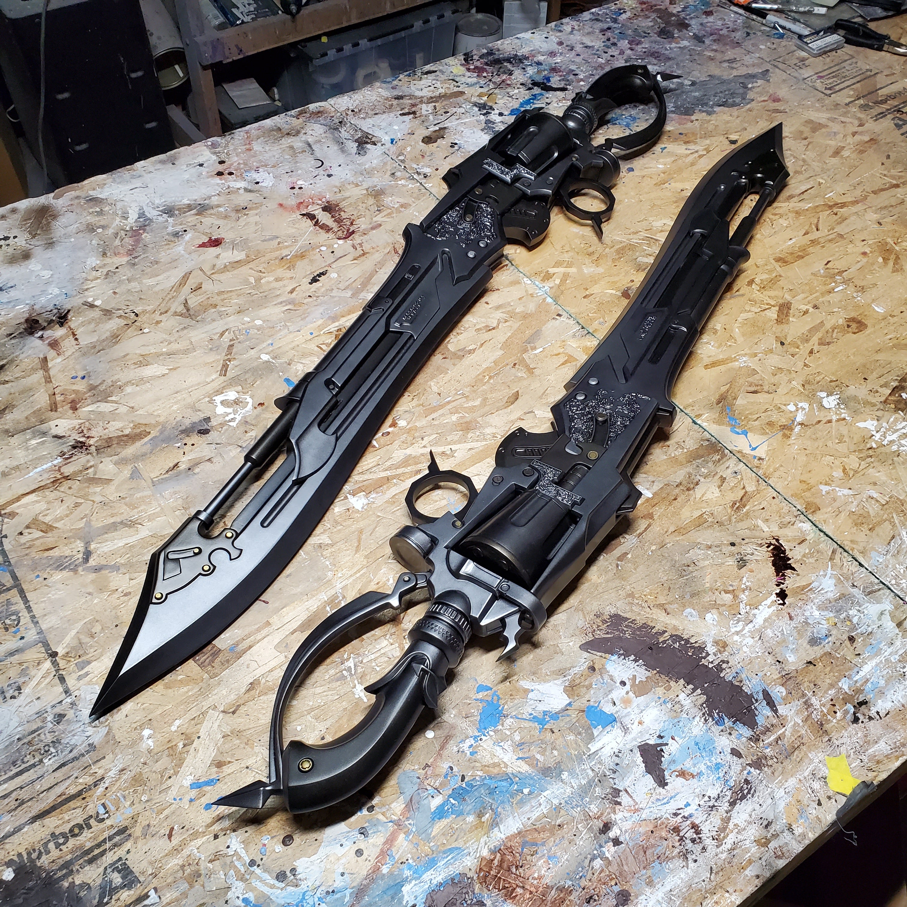 Black fantasy sword on a textured surface