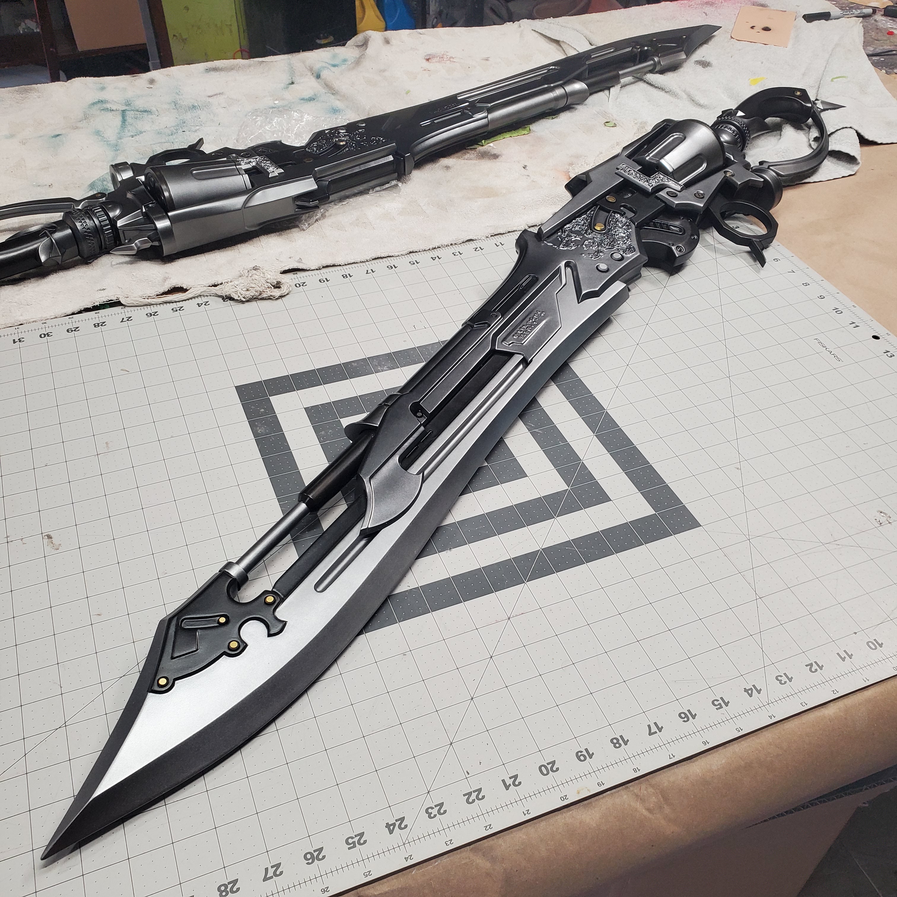Futuristic sword on a grid surface